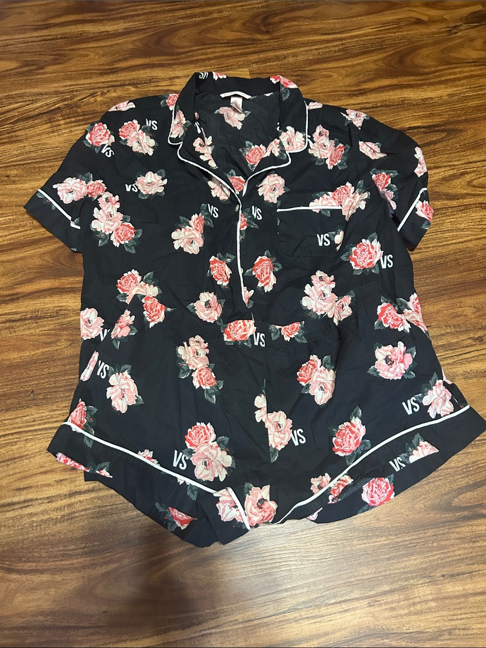 Victoria's Secret Black Floral Short-Sleeve Pajama Set